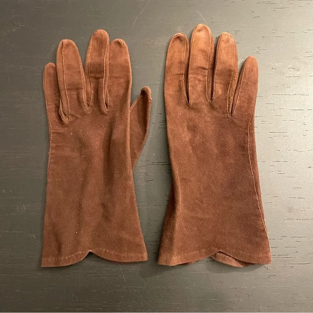 Vintage Brown Suede Gloves